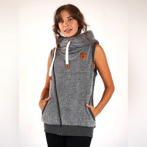 Wanakome Women's Sherpa Side Zip Hoodie Vest in Dark Heather Grey size Small